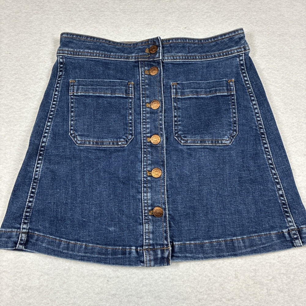 Madewell Womens Jean Skirt Button Down Front Pockets Size 0 Stretch Denim A-Line